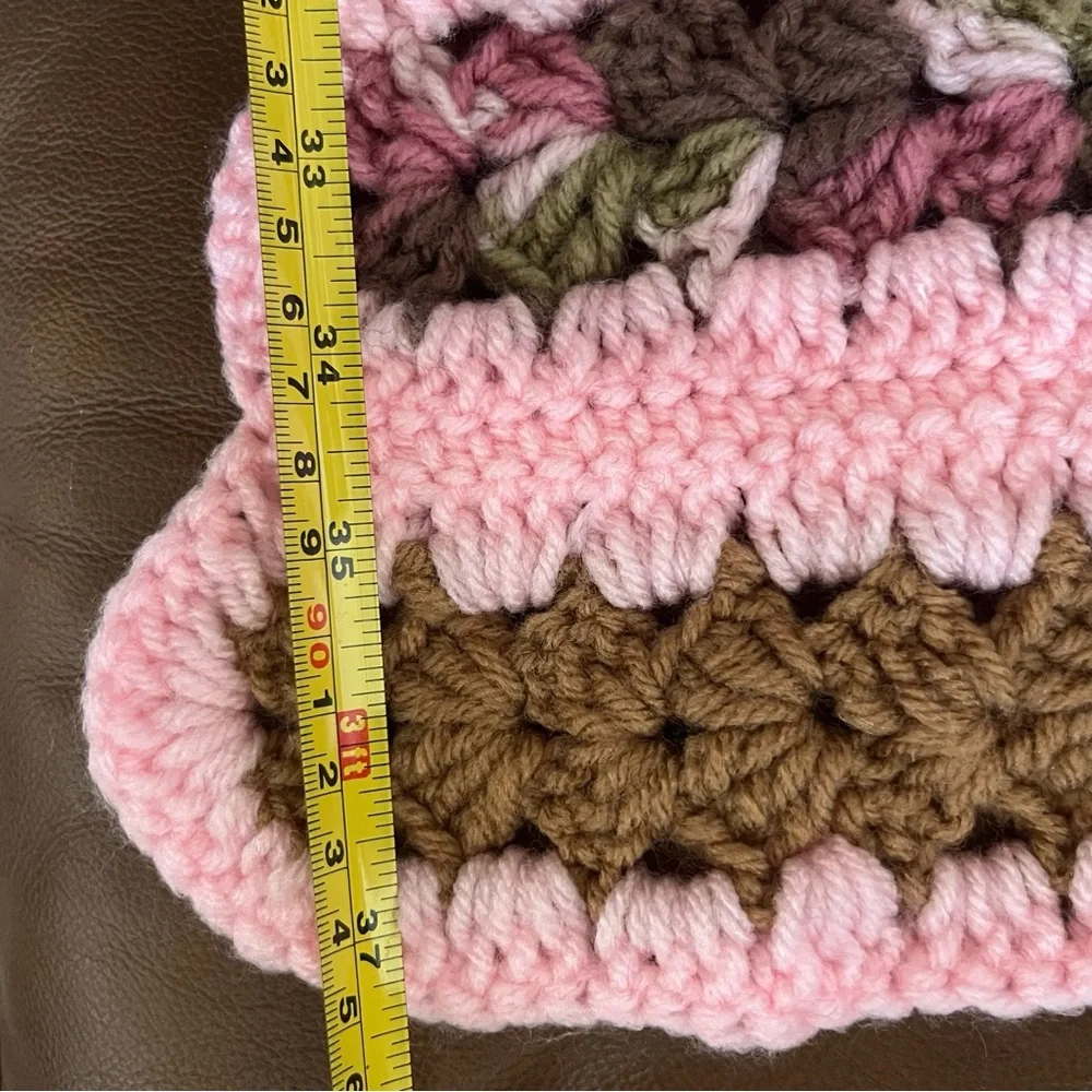 Pink and Olive Green Crochet Blanket